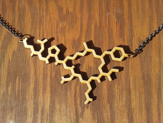 Oxytocin Molecule Structure Necklace - Lasercut Reclaimed Wood Science Jewelry with Chain