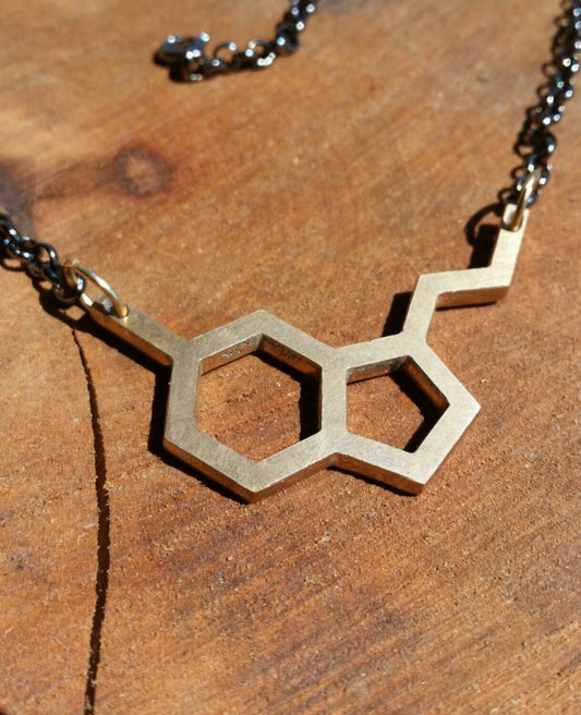 Serotonin Molecule Cast Bronze Neurotransmitter Necklace