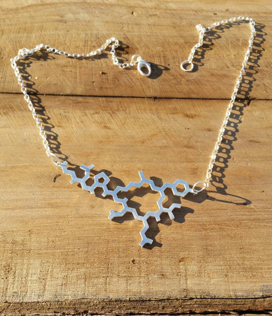 Oxytocin Molecule Structure Necklace in Sterling Silver - Contemporary Love Pendant