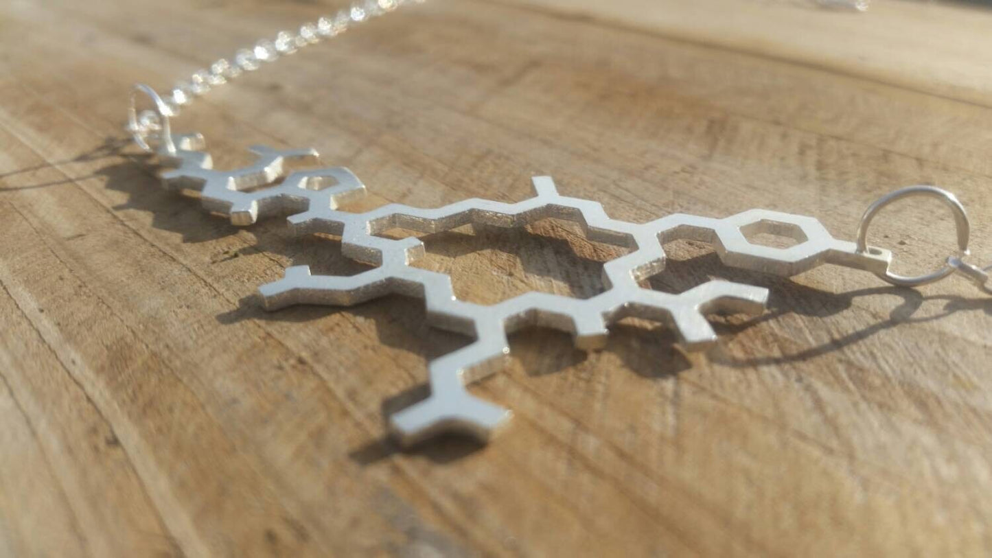 Oxytocin Molecule Structure Necklace in Sterling Silver - Contemporary Love Pendant