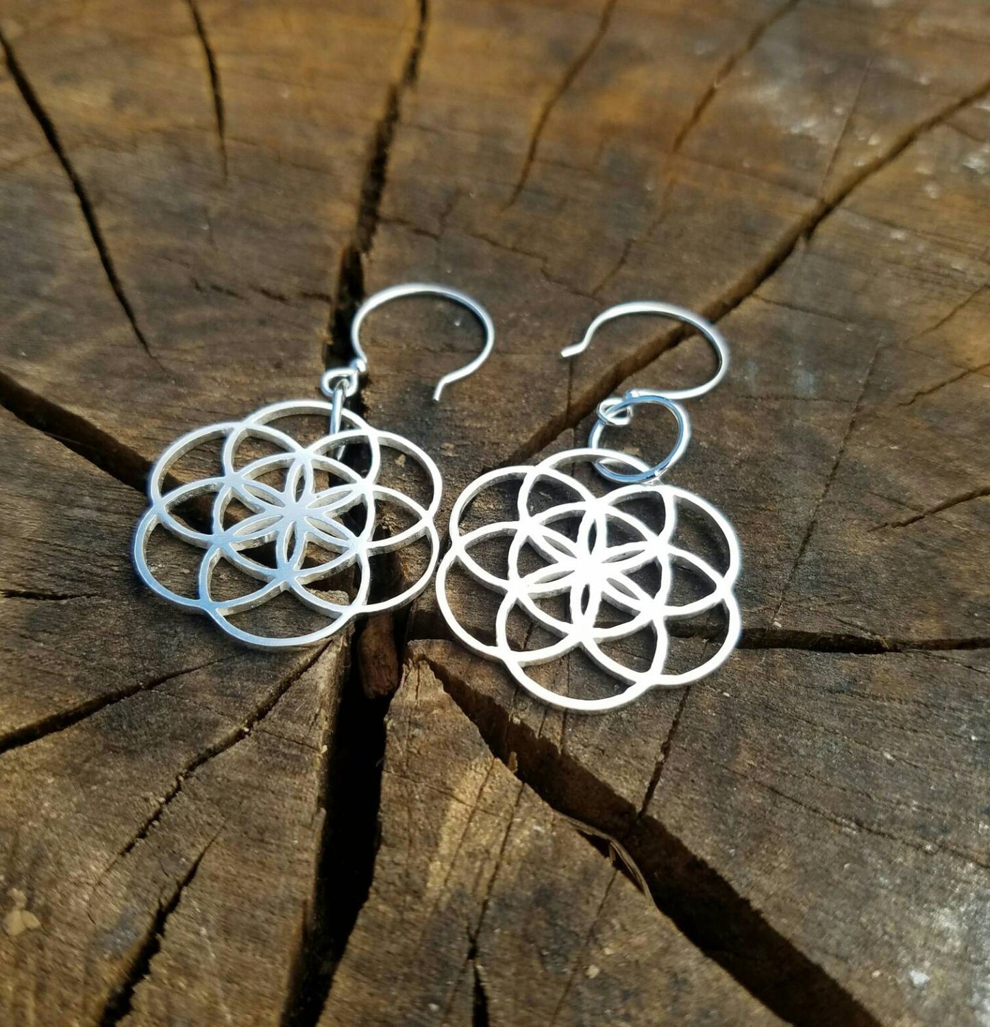 Seed of Life Cast Sterling Silver Earrings - Sacred Geometry - Healing