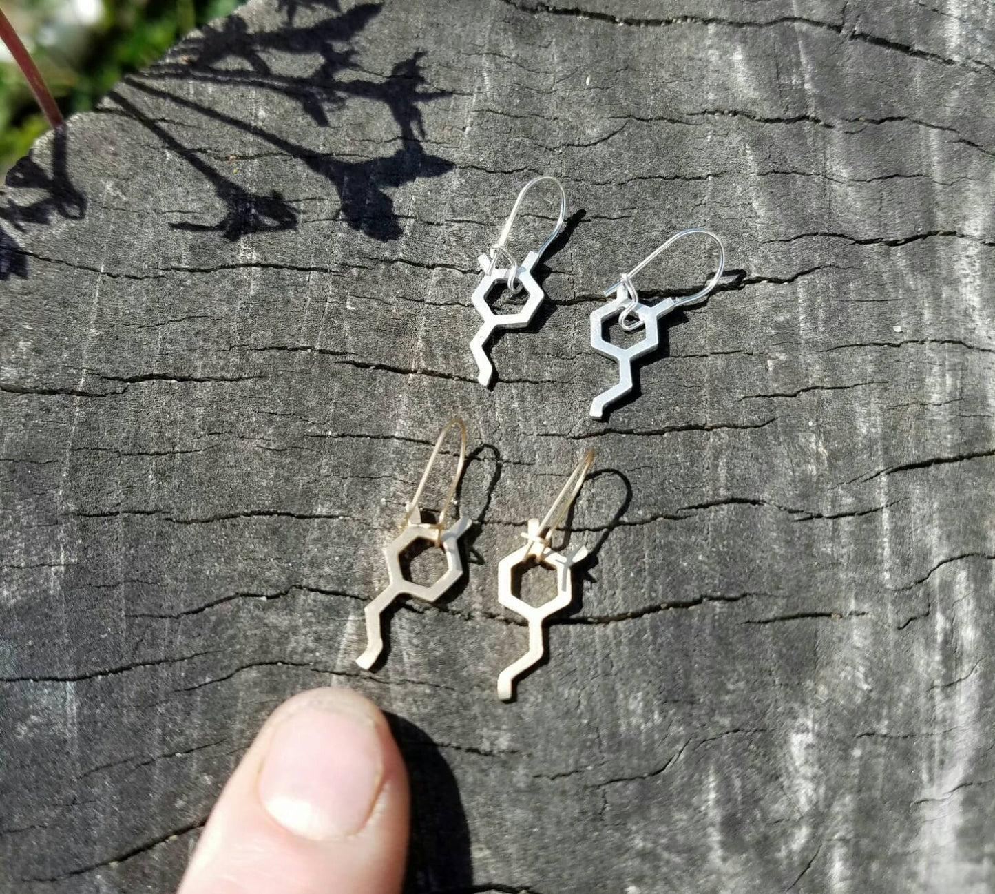 SALE - Dopamine Molecule Dangle Earrings in Recycled Silver or Gold