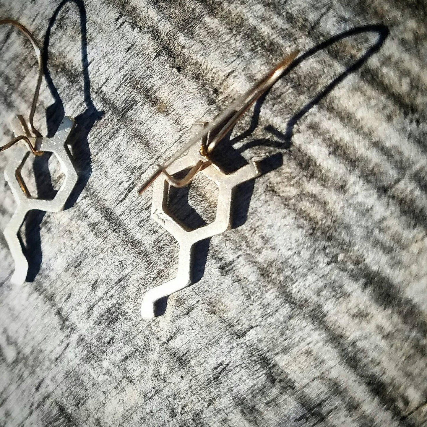 SALE - Dopamine Molecule Dangle Earrings in Recycled Silver or Gold