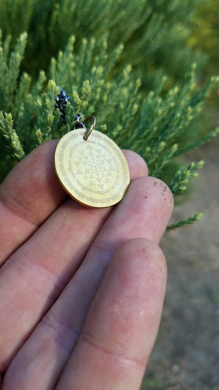 Sri Yantra Brass Pendant with Chain - Sacred Geometry