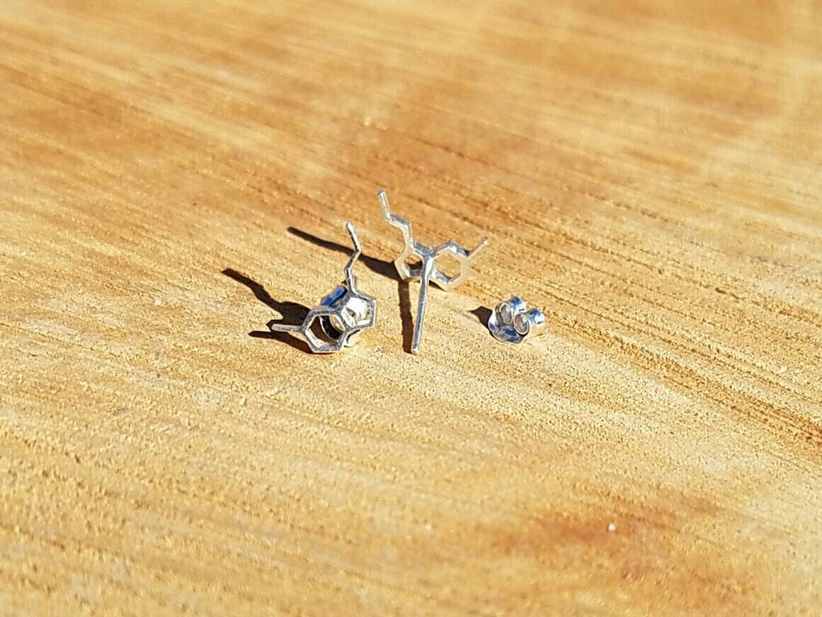 Serotonin Molecule Sterling Silver Stud Earrings