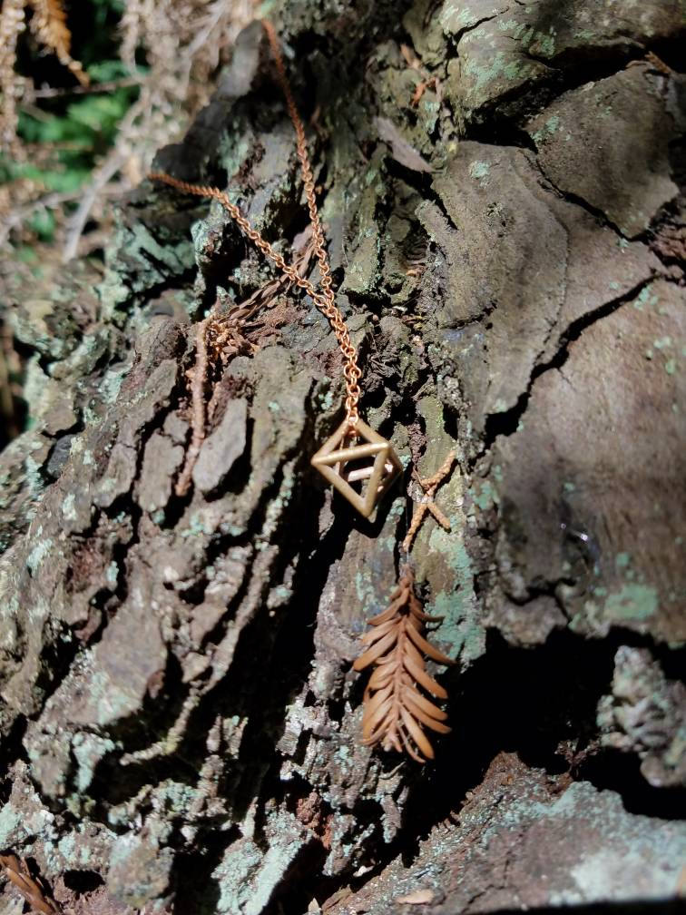 Octahedron Platonic Solid Bronze Pendant with Chain