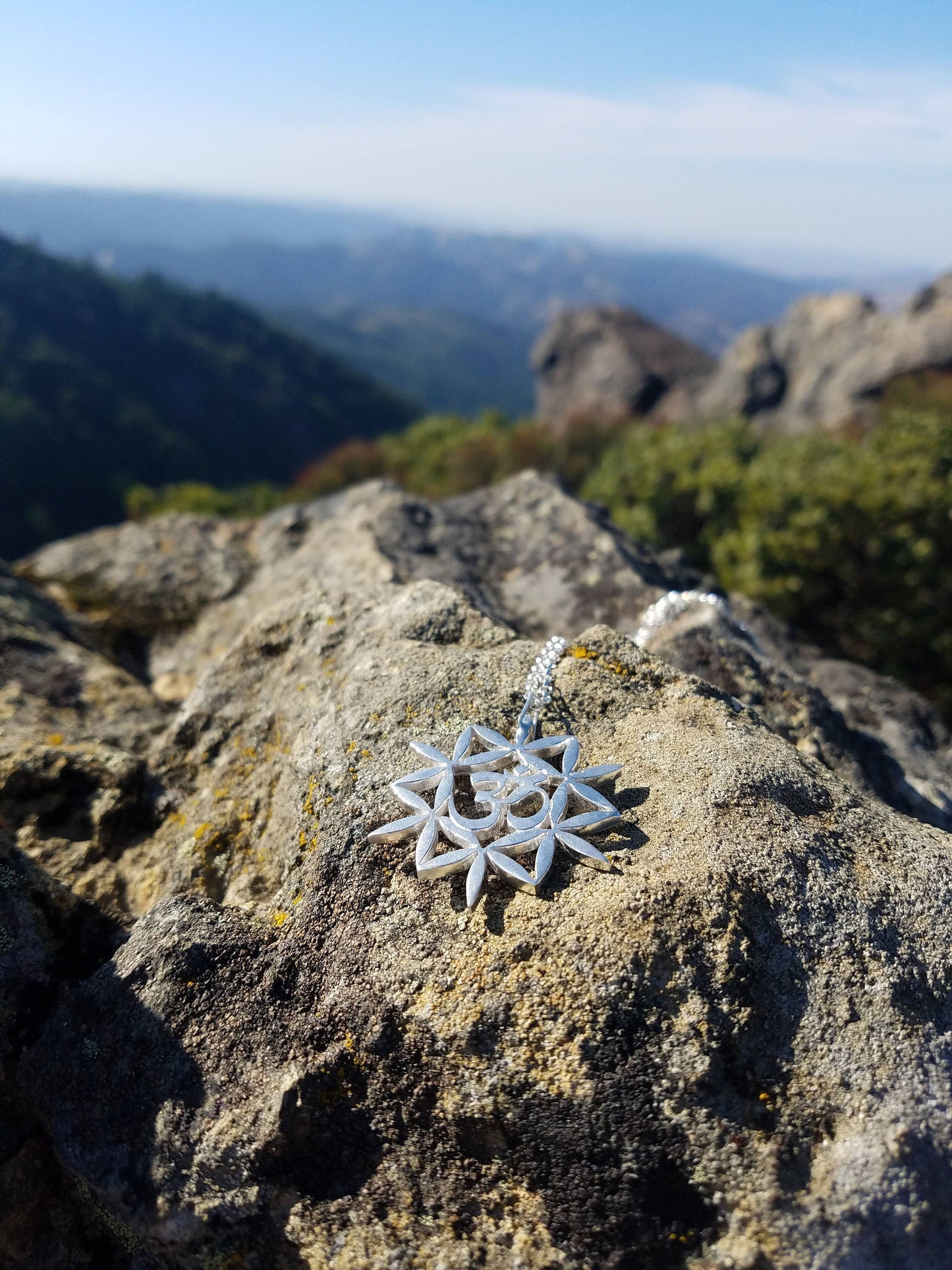 Om and Flower of Life Pendant in Recycled Sterling Silver - Sacred Geometry