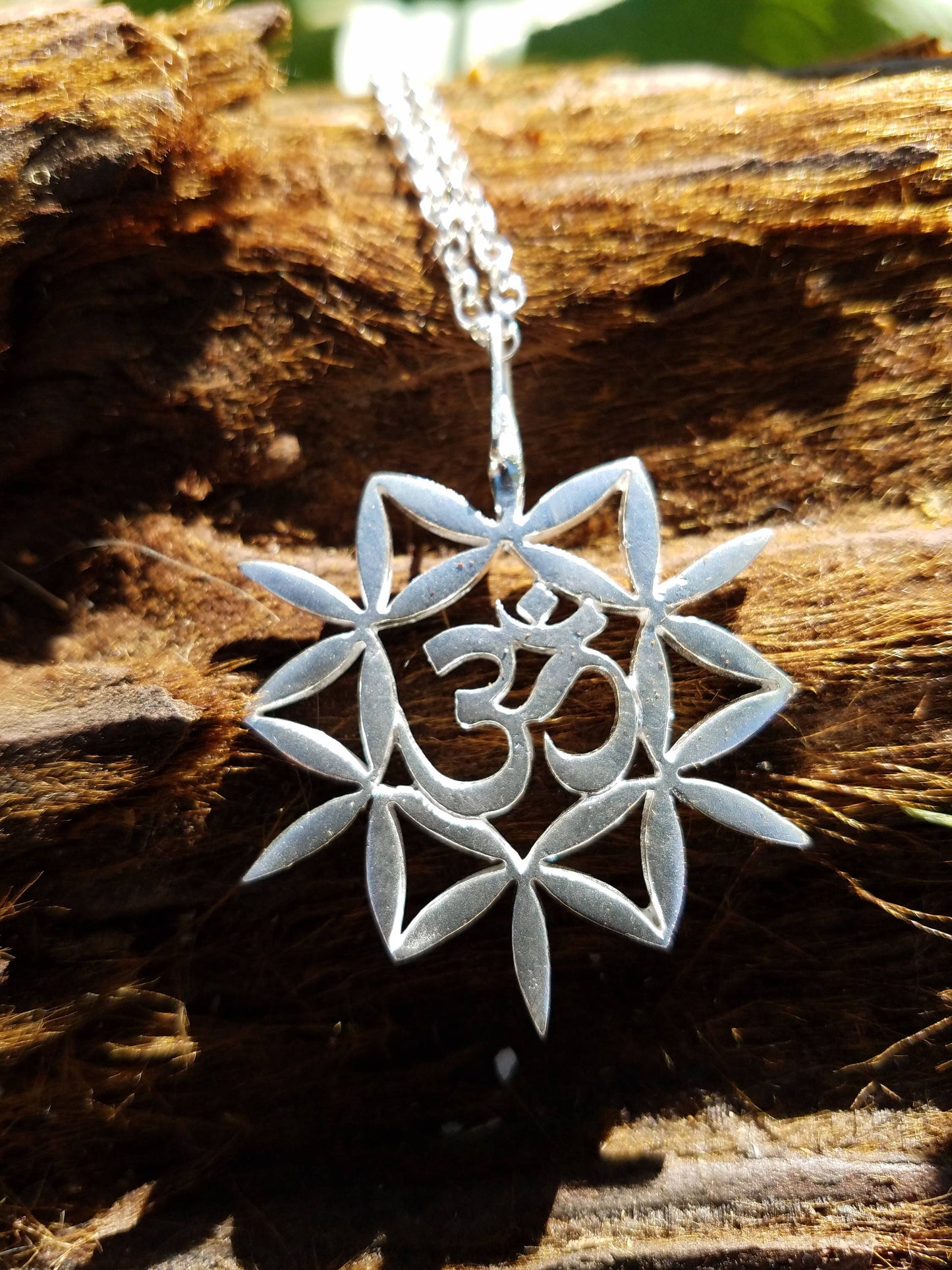 Om and Flower of Life Pendant in Recycled Sterling Silver - Sacred Geometry