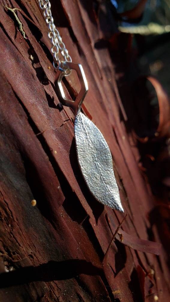 SALE - Manzanita Leaf Hexagon Charm Pendant- Northern California Forest Art Jewelry in Recycled Sterling Silver