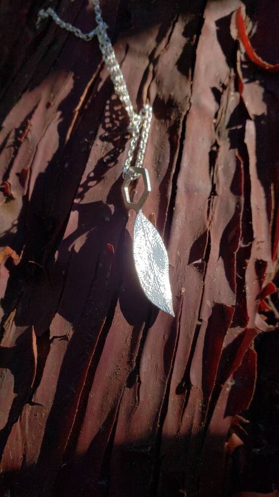 SALE - Manzanita Leaf Hexagon Charm Pendant- Northern California Forest Art Jewelry in Recycled Sterling Silver