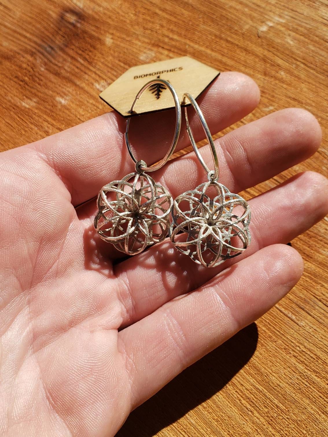 SALE - 3D Seed Of Life Sacred Geometry Earrings in Recycled Sterling Silver - 3D Printed/Lost Wax Cast Jewelry