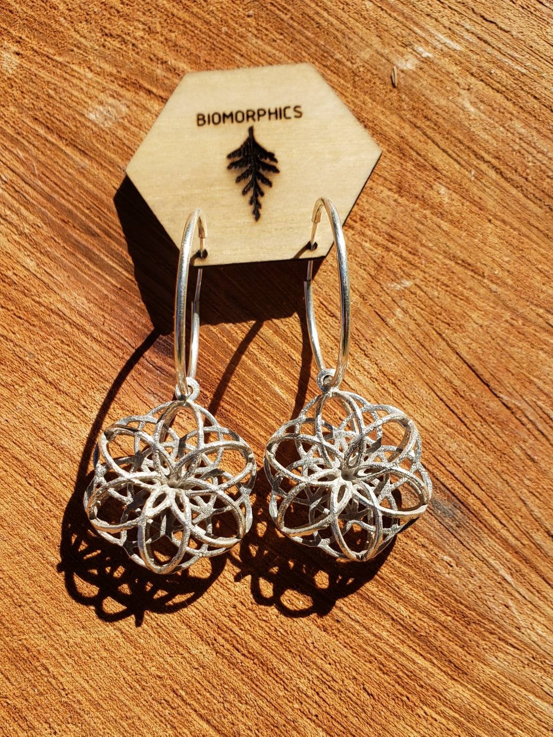 SALE - 3D Seed Of Life Sacred Geometry Earrings in Recycled Sterling Silver - 3D Printed/Lost Wax Cast Jewelry