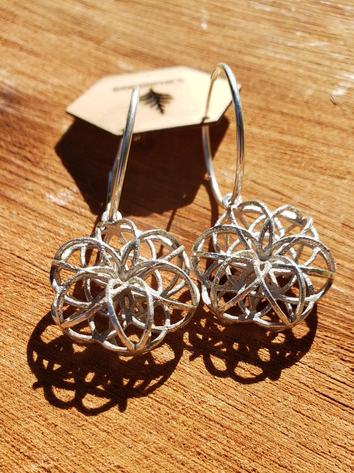 SALE - 3D Seed Of Life Sacred Geometry Earrings in Recycled Sterling Silver - 3D Printed/Lost Wax Cast Jewelry