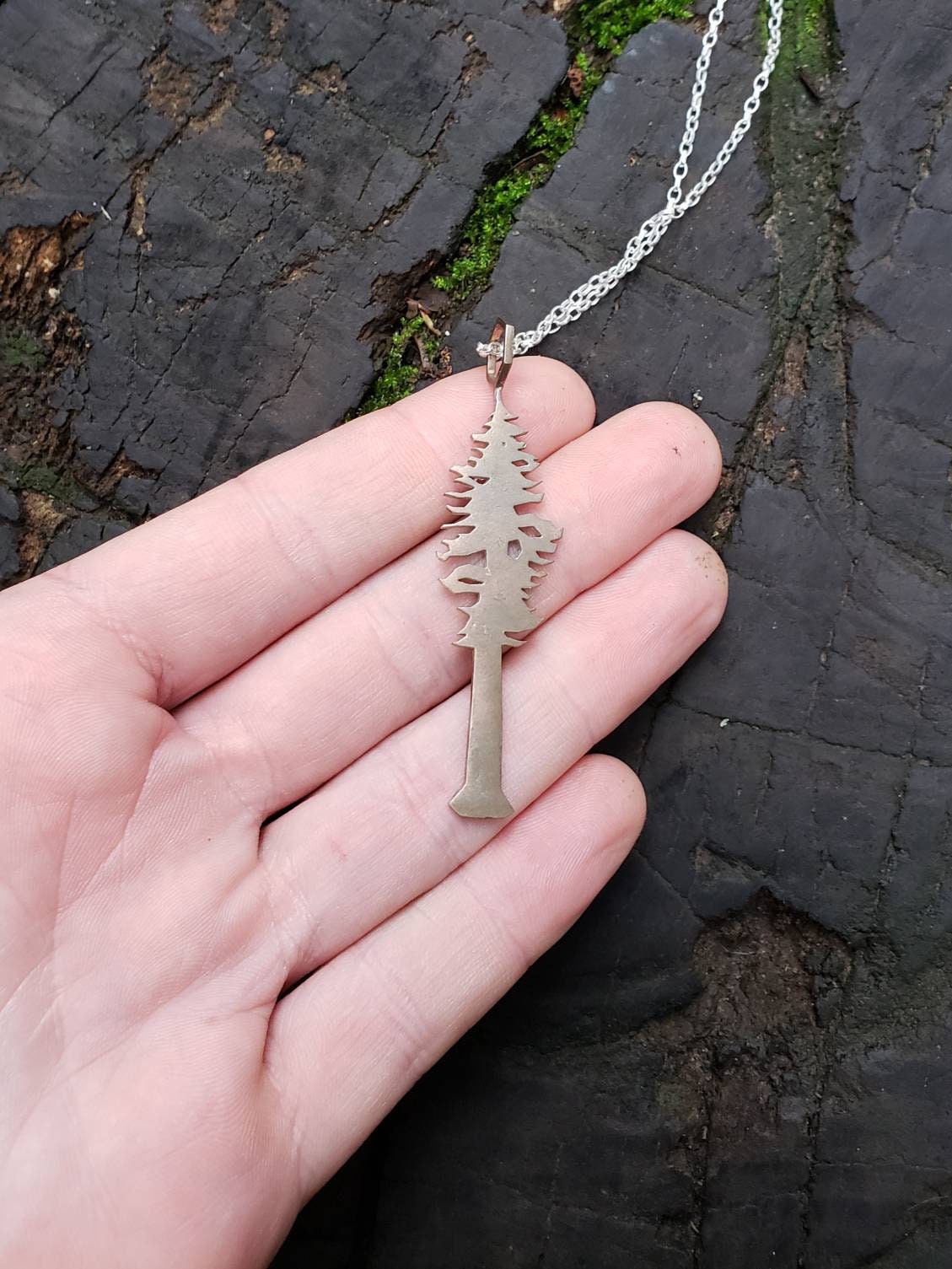 SALE - Redwood Tree Hexagon Mixed Metal Pendant with Chain