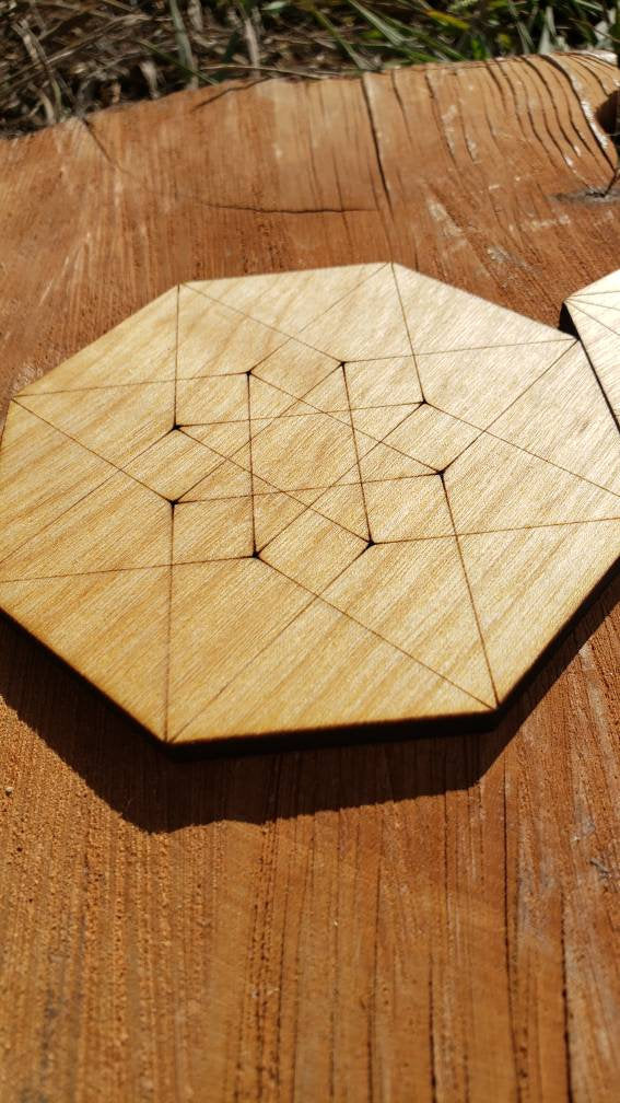 ONE Sacred Geometry Coaster or Mini Crystal Grid - Hypercube Tesseract or Vector Equilibrium  - LaserEngraved from Sustainably Grown Wood