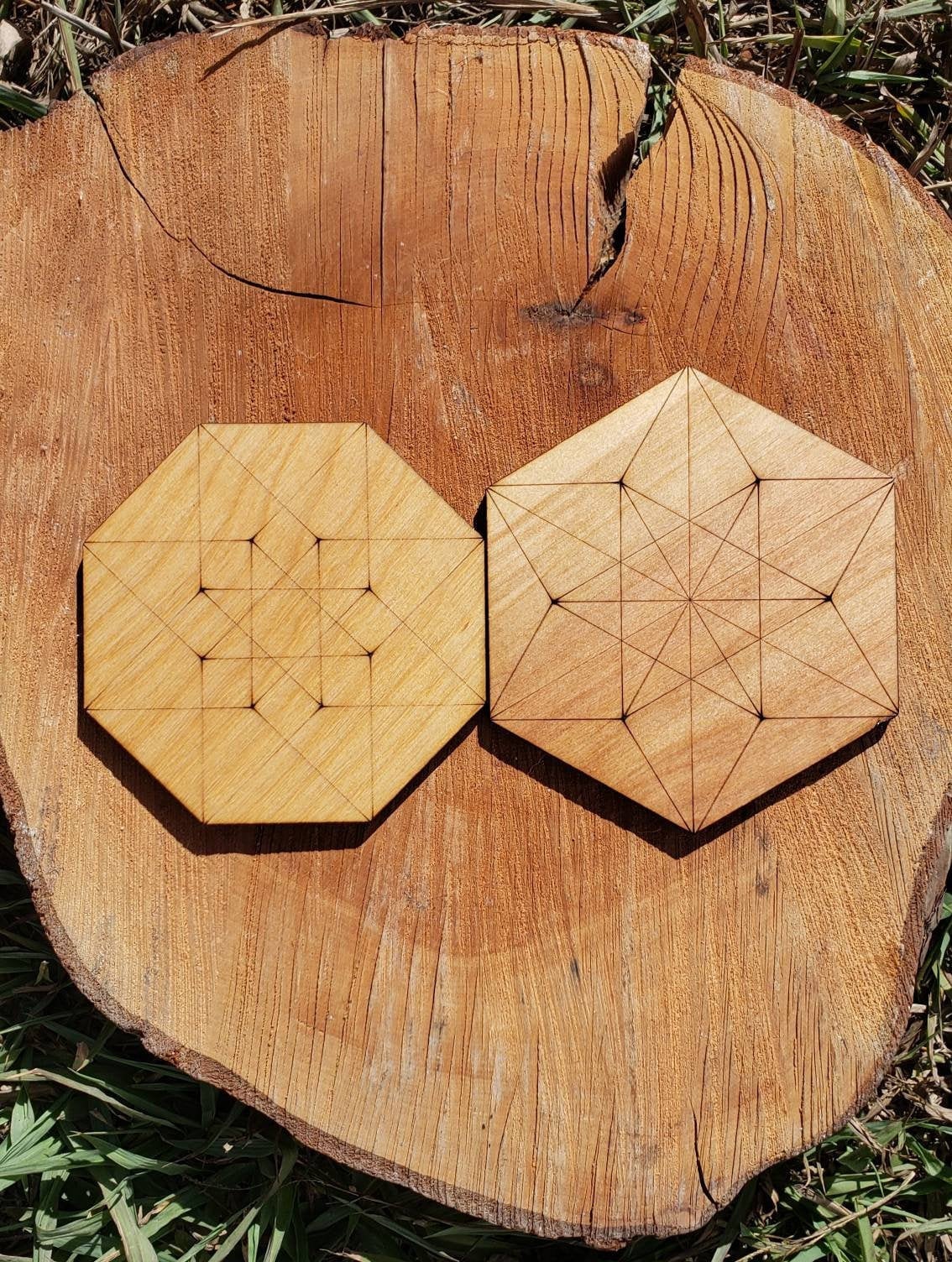 ONE Sacred Geometry Coaster or Mini Crystal Grid - Hypercube Tesseract or Vector Equilibrium  - LaserEngraved from Sustainably Grown Wood