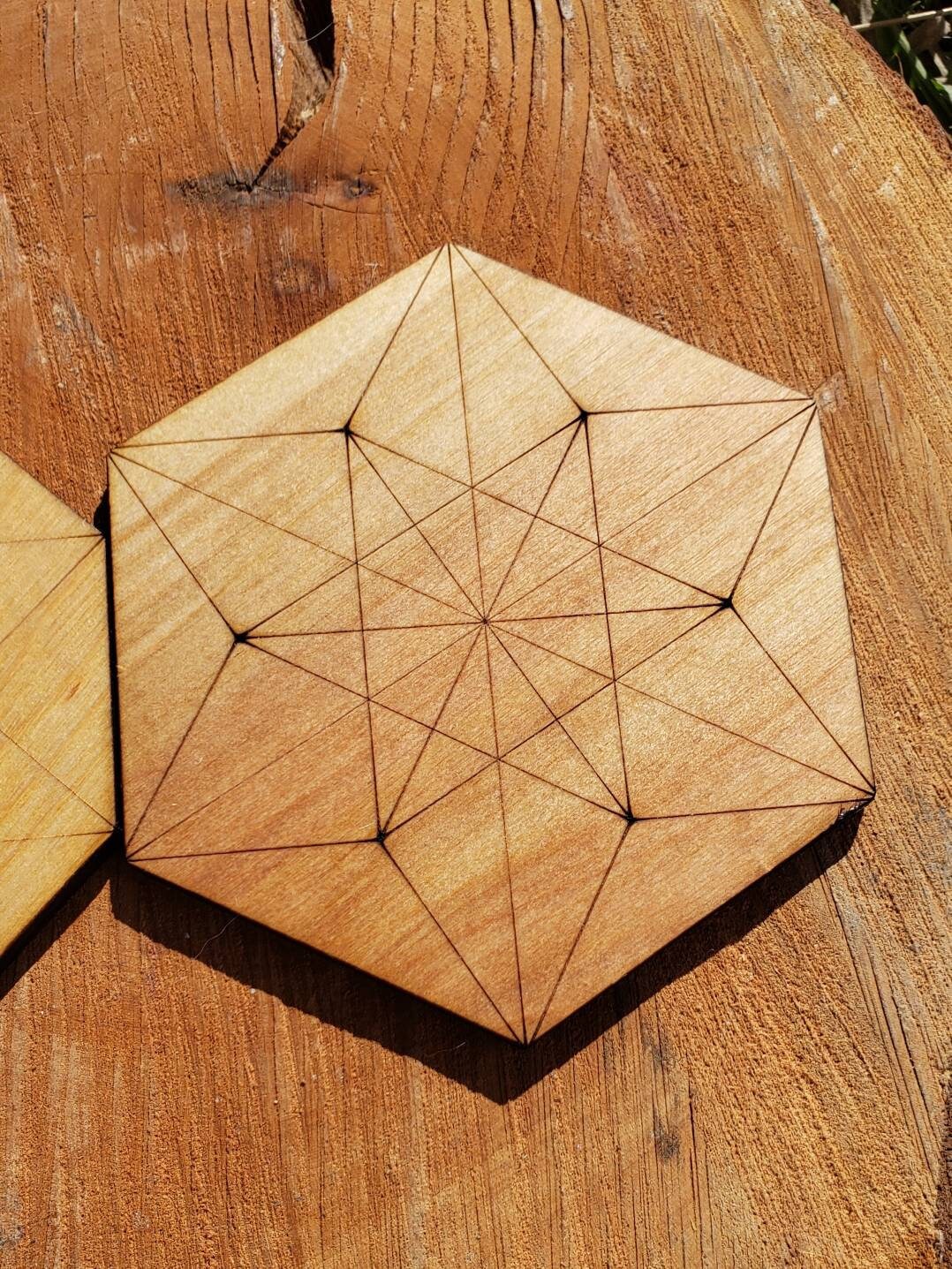 ONE Sacred Geometry Coaster or Mini Crystal Grid - Hypercube Tesseract or Vector Equilibrium  - LaserEngraved from Sustainably Grown Wood