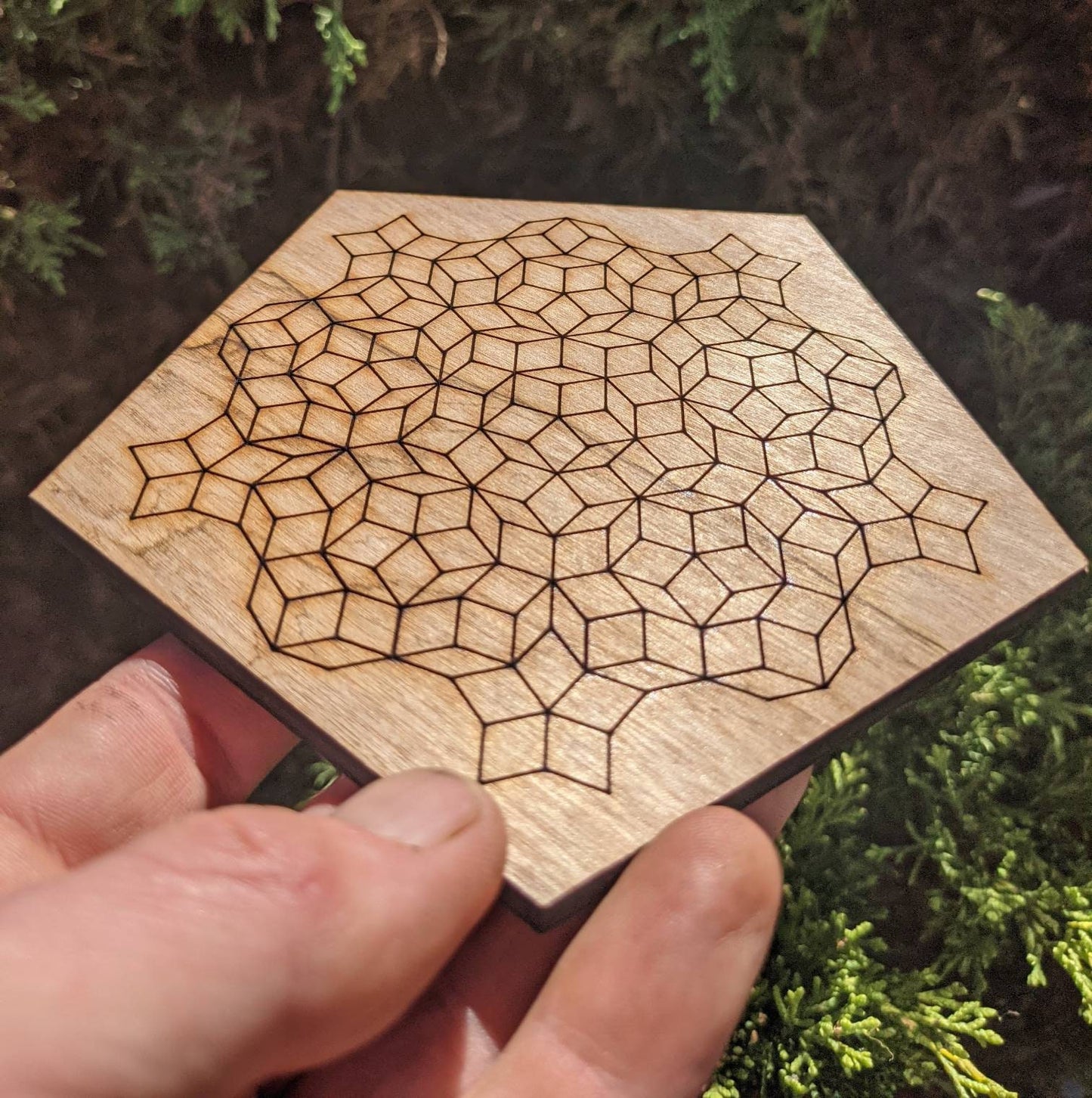 Pentagonal Penrose Tile Set Reclaimed Wood Laser Engraved and Cut Wall Art or Crystal Grid