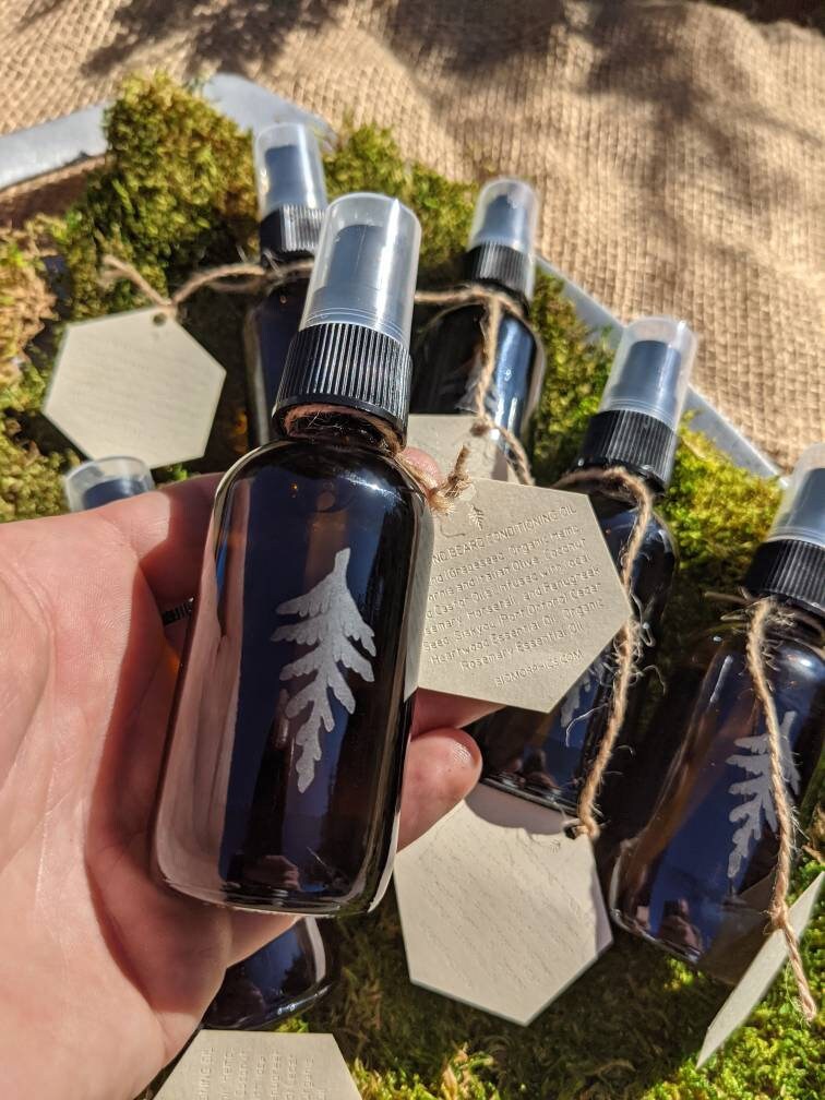 Hair and Beard Conditioning Oil - Forest Scent - West Coast Style Self Care in Hand Etched Amber Glass Serum Vial