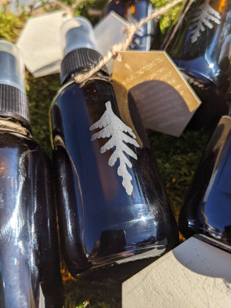 Hair and Beard Conditioning Oil - Forest Scent - West Coast Style Self Care in Hand Etched Amber Glass Serum Vial