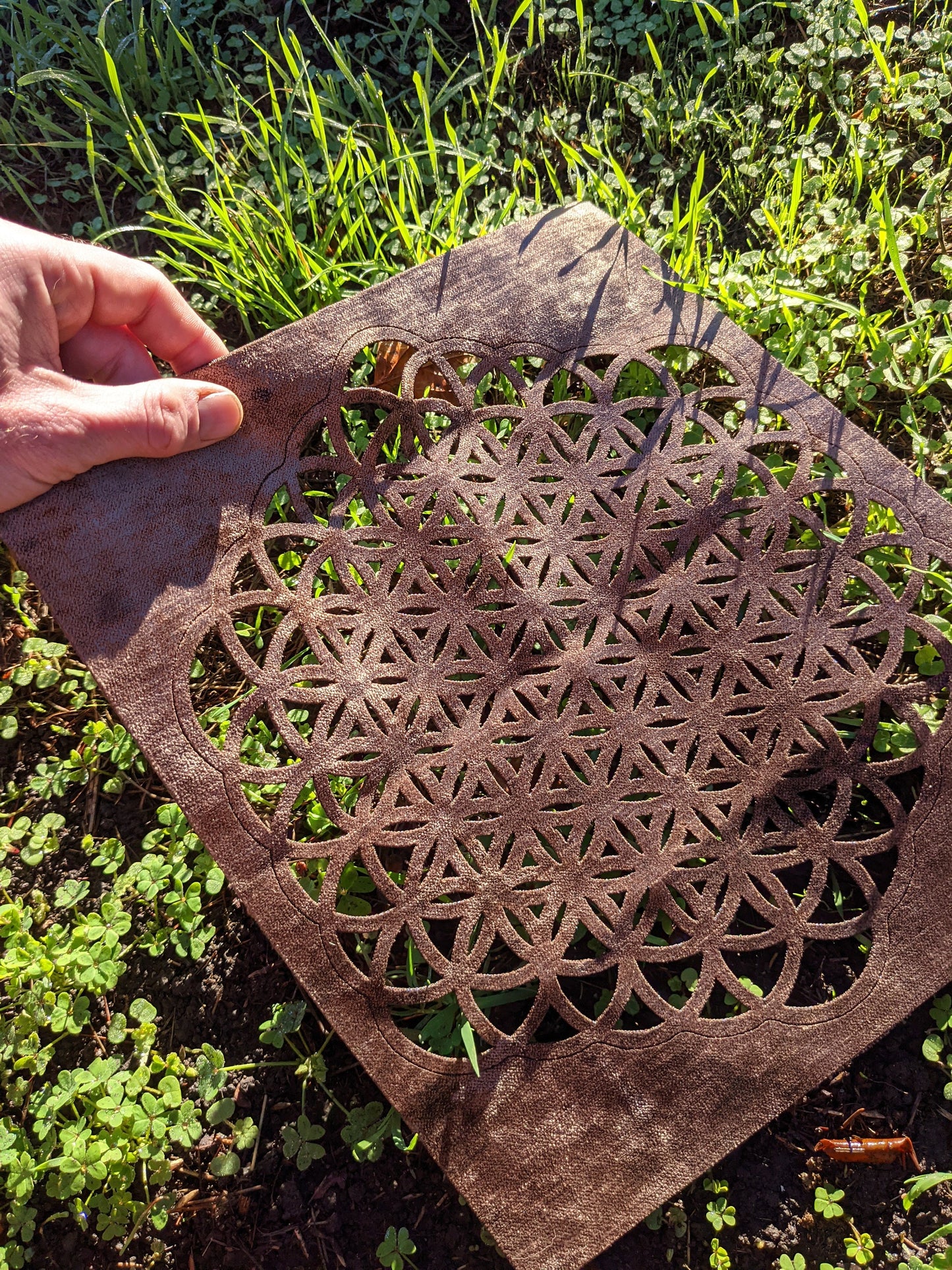 Flower Of Life Altar Cloth or Wall-Hanging in LaserCut Upcycled Earthy Upholstery Fabric - Sacred Geometry Crystal Grid