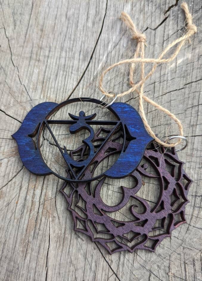 Rainbow Chakra Ornament Set in Lasercut Hand Stained Poplar Ply