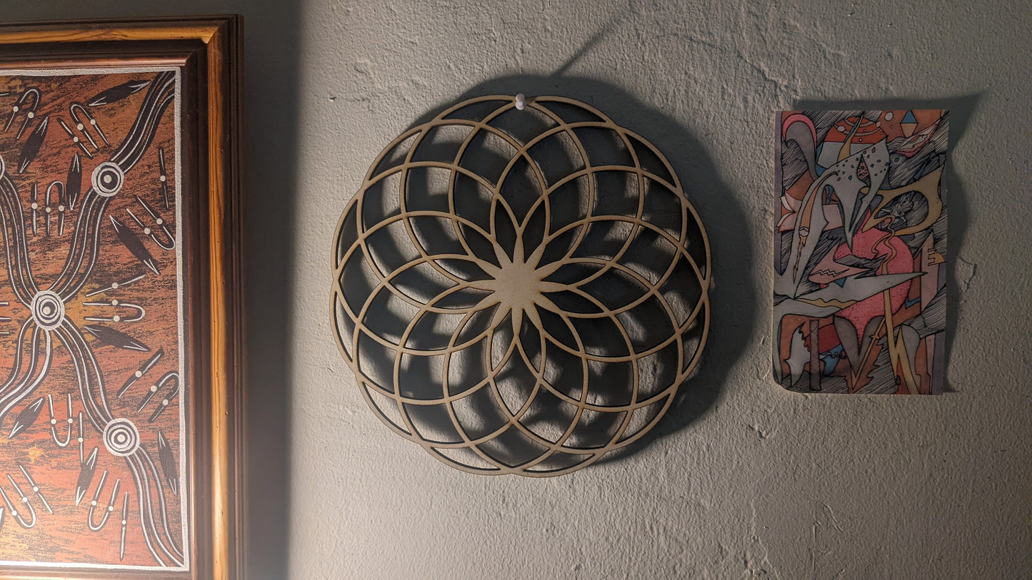 Lotus of Life 12"/ 30.5cm Wall Art or Crystal Grid in Lasercut Baltic Birch Plywood