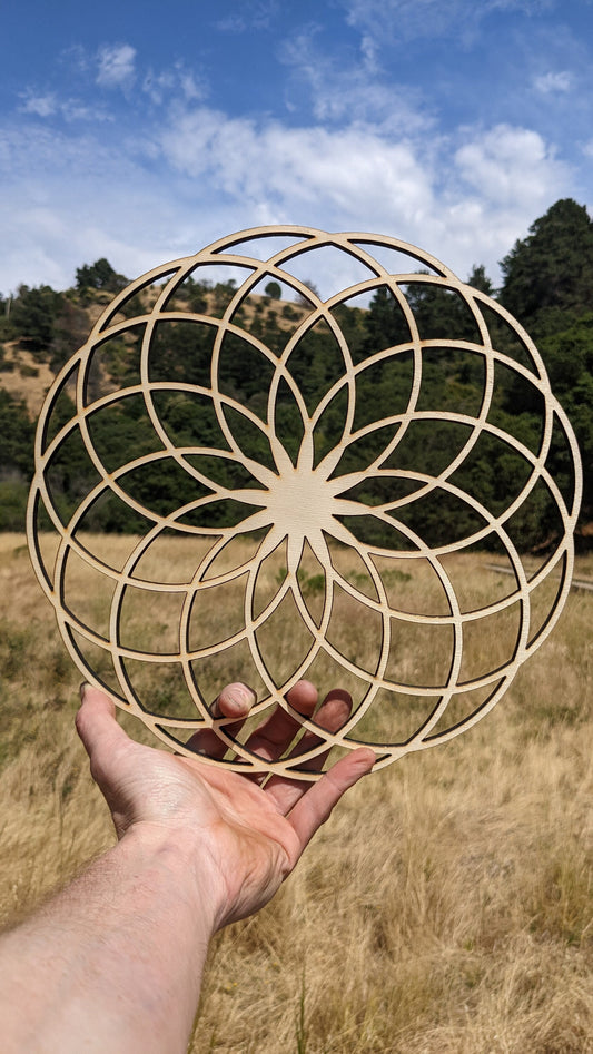 Lotus of Life 12"/ 30.5cm Wall Art or Crystal Grid in Lasercut Baltic Birch Plywood