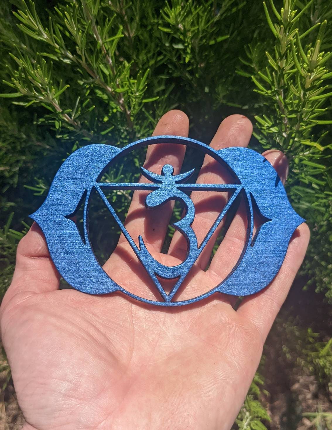 Ajña Chakra - 3rd Eye Symbol Laser Cut Wood Art with Iridescent Indigo Finish