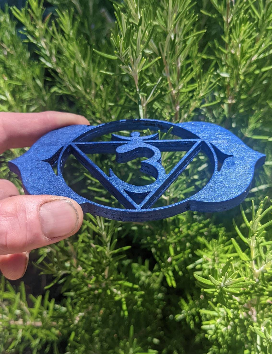 Ajña Chakra - 3rd Eye Symbol Laser Cut Wood Art with Iridescent Indigo Finish