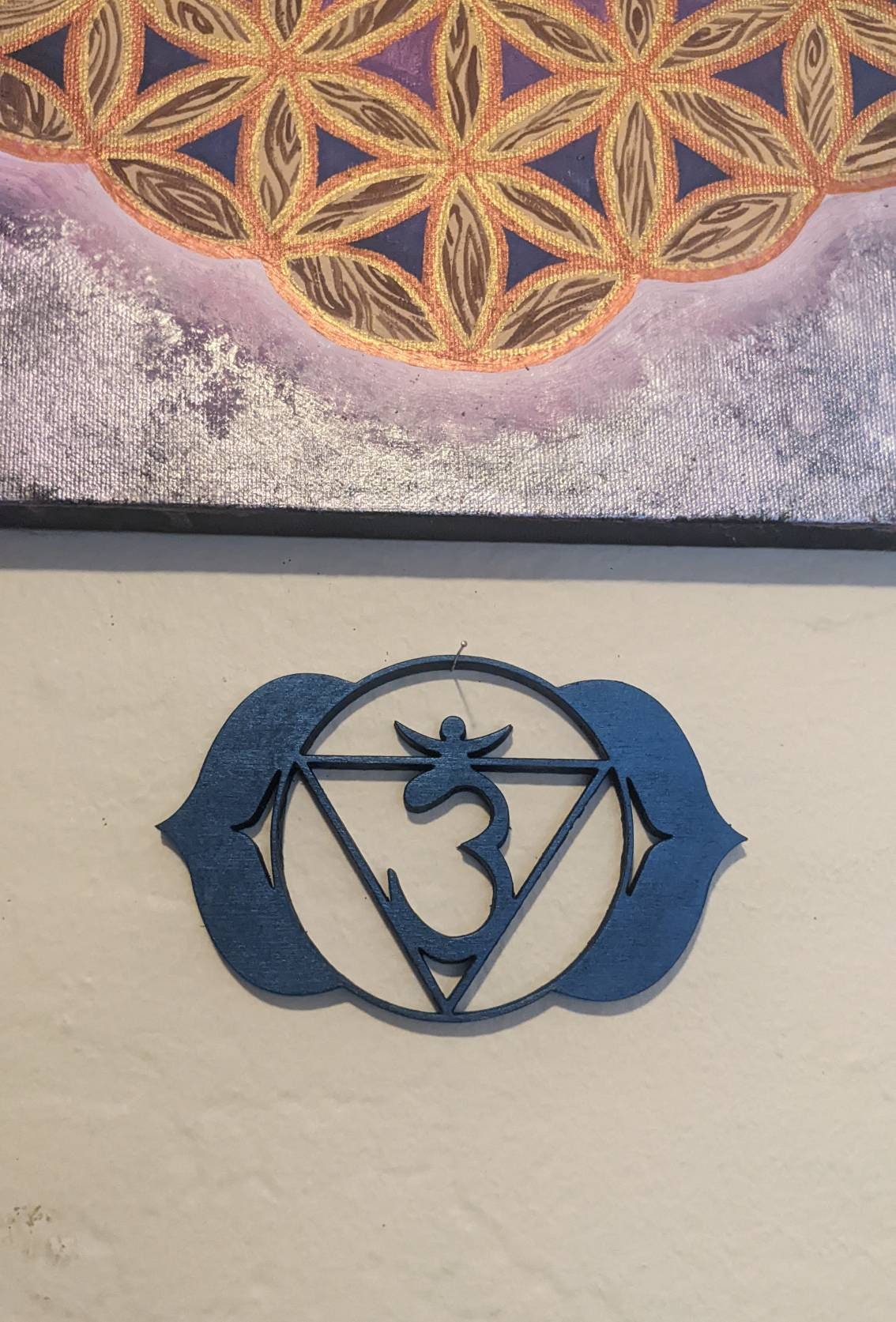 Ajña Chakra - 3rd Eye Symbol Laser Cut Wood Art with Iridescent Indigo Finish