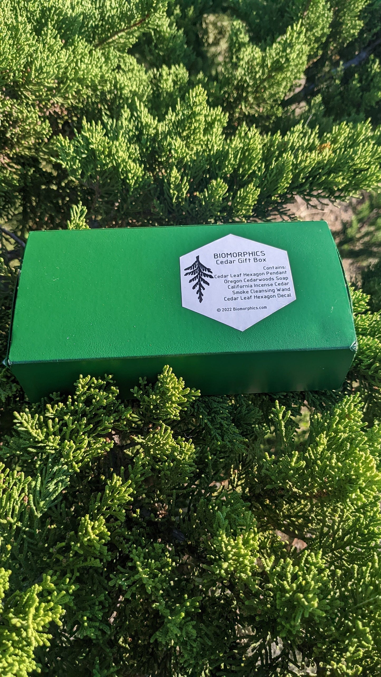 Cedar Gift Box - Includes Cast Cedar Leaf Pendant, Oregon Cedarwoods Soap, Cedar Smoke Cleansing Wand, and Cedar Leaf Hexagon Decal