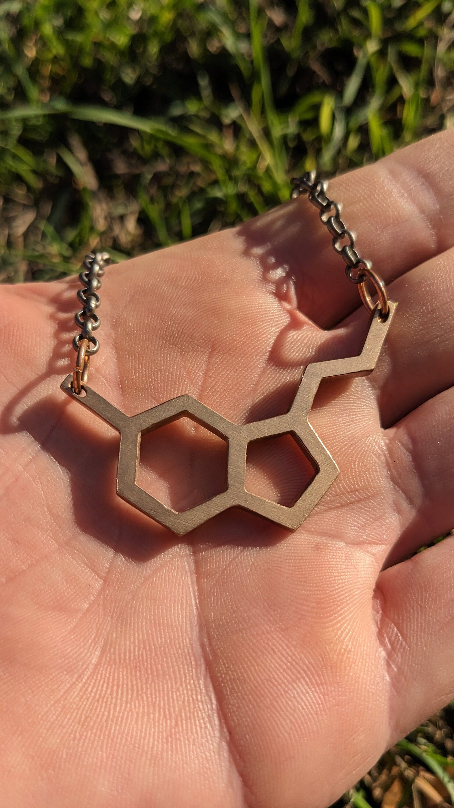 Serotonin Molecule Cast Bronze Neurotransmitter Necklace