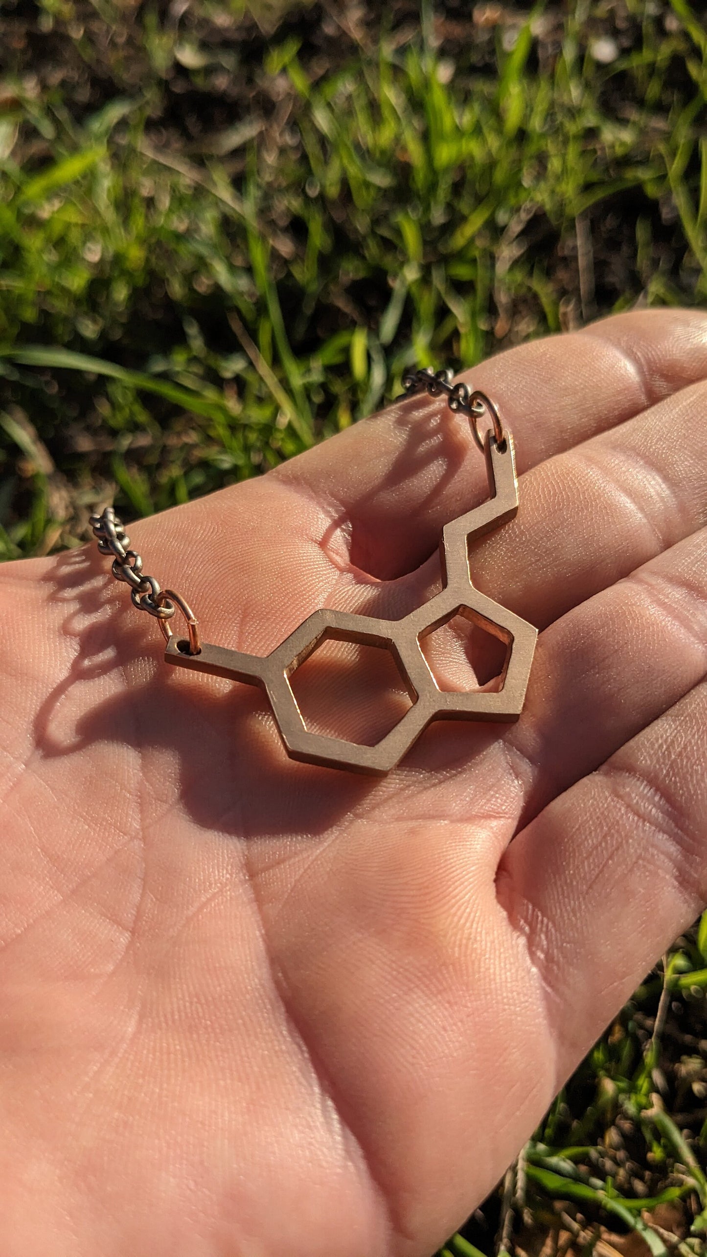 Serotonin Molecule Cast Bronze Neurotransmitter Necklace