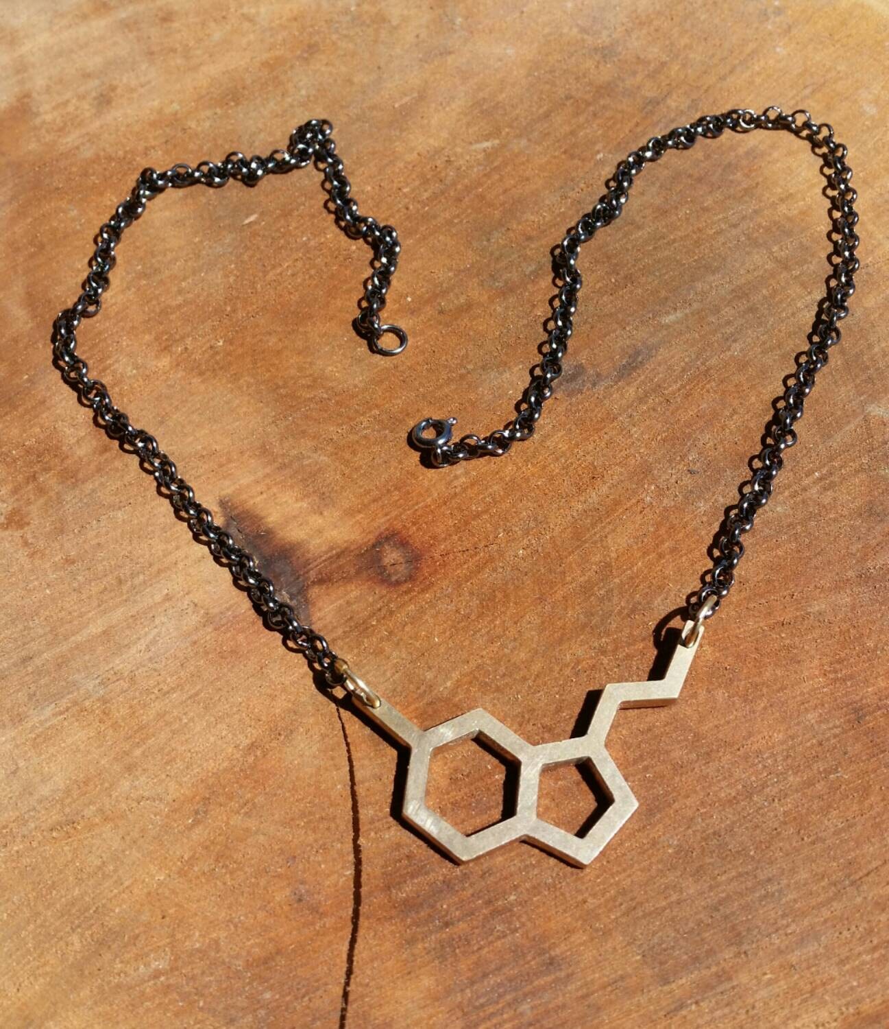 Serotonin Molecule Cast Bronze Neurotransmitter Necklace