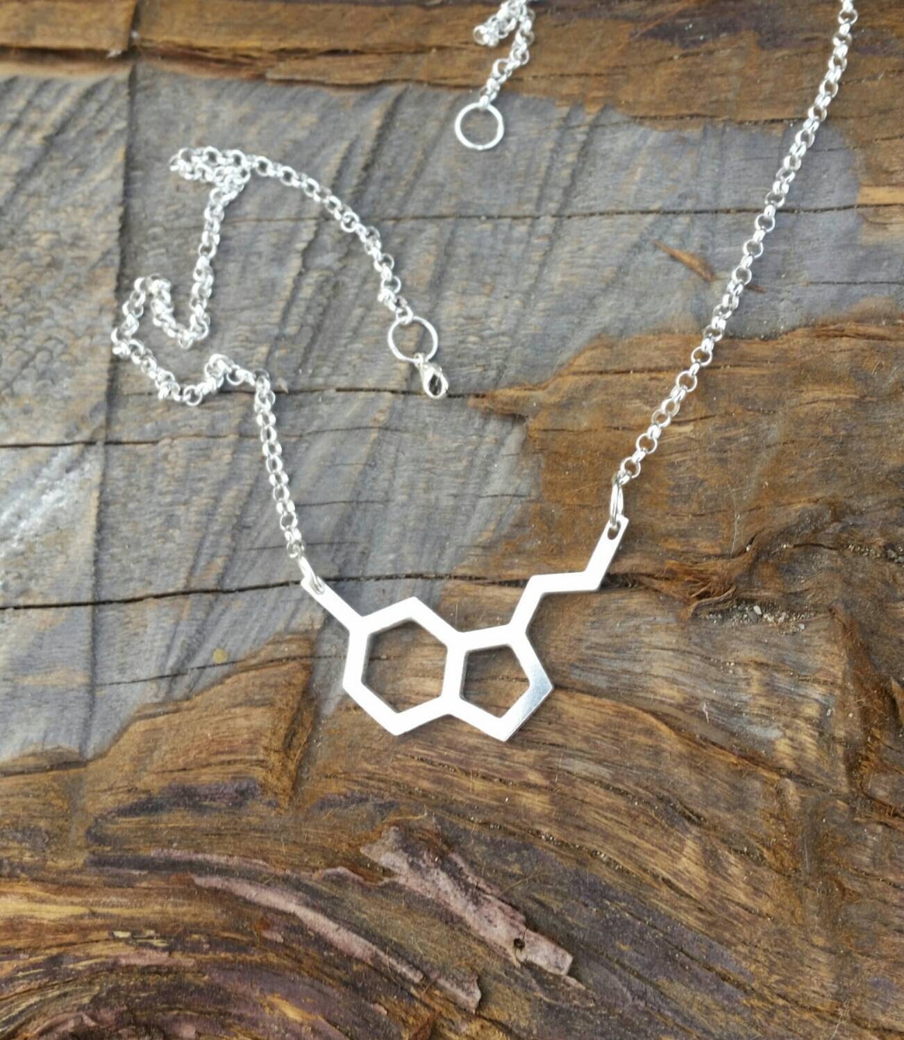 Serotonin Molecule Sterling Silver Neurotransmitter Necklace