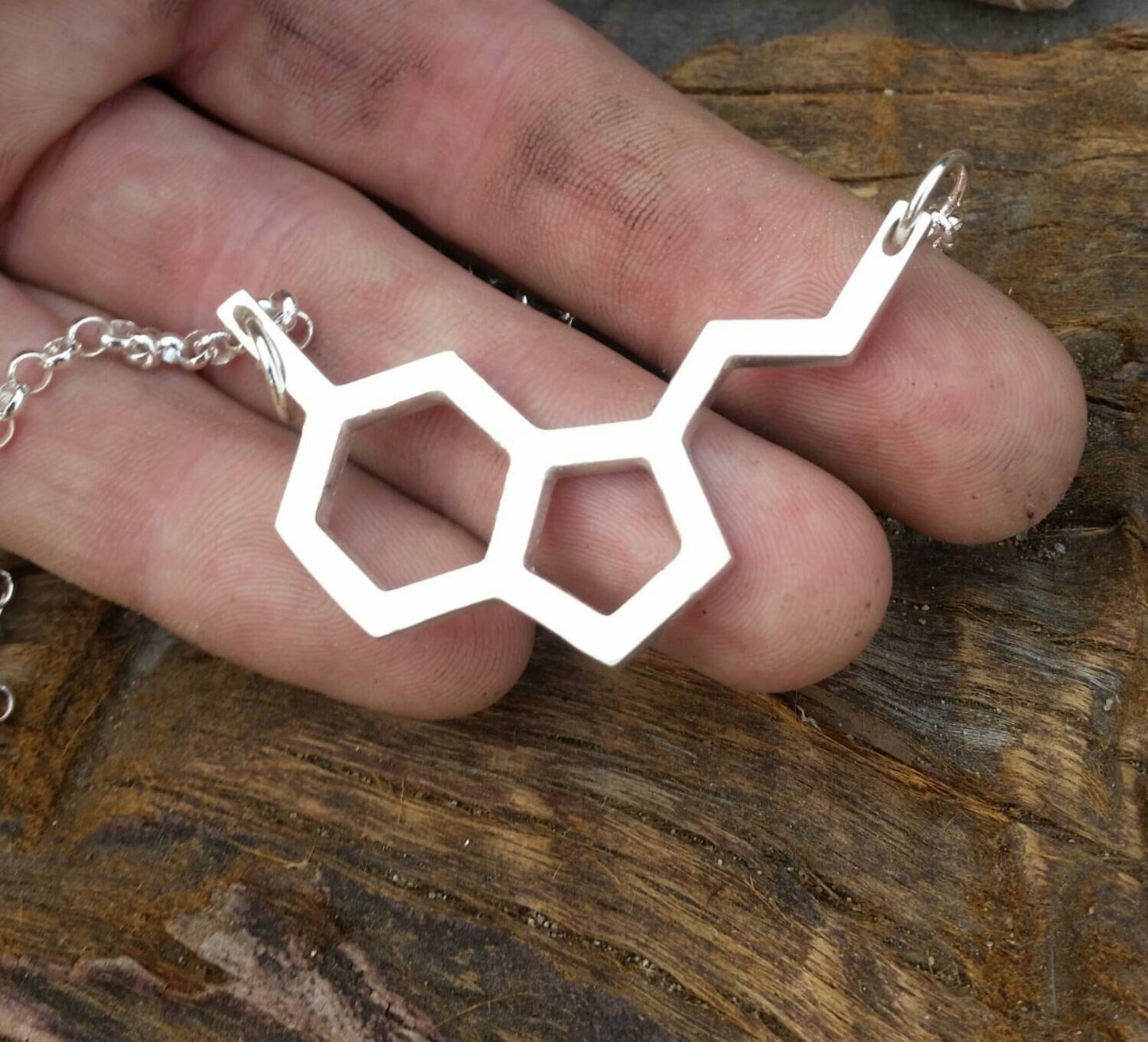 Serotonin Molecule Sterling Silver Neurotransmitter Necklace