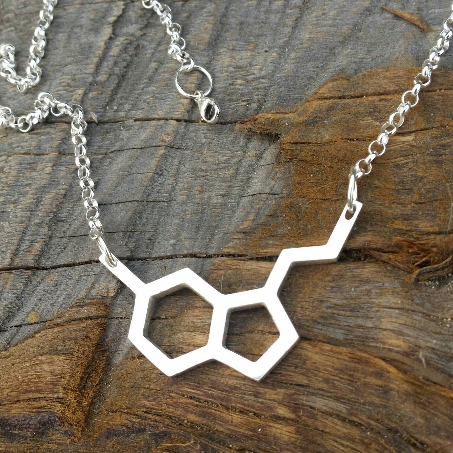 Serotonin Molecule Sterling Silver Neurotransmitter Necklace